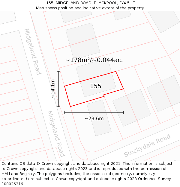 155, MIDGELAND ROAD, BLACKPOOL, FY4 5HE: Plot and title map