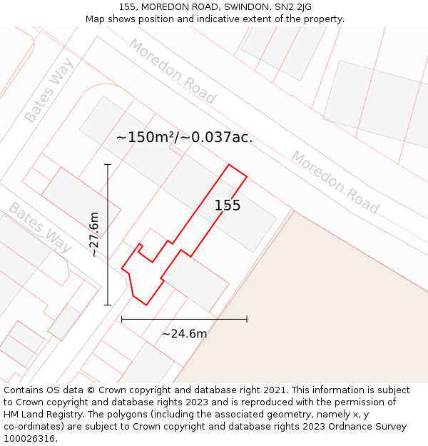 155, MOREDON ROAD, SWINDON, SN2 2JG: Plot and title map