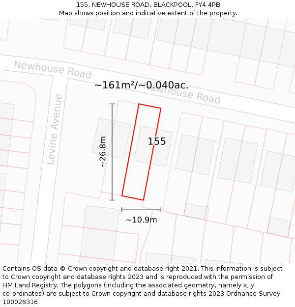 155, NEWHOUSE ROAD, BLACKPOOL, FY4 4PB: Plot and title map