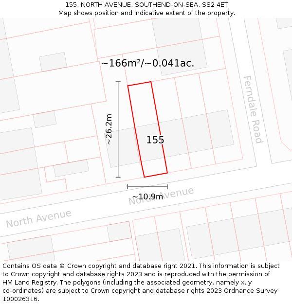 155, NORTH AVENUE, SOUTHEND-ON-SEA, SS2 4ET: Plot and title map