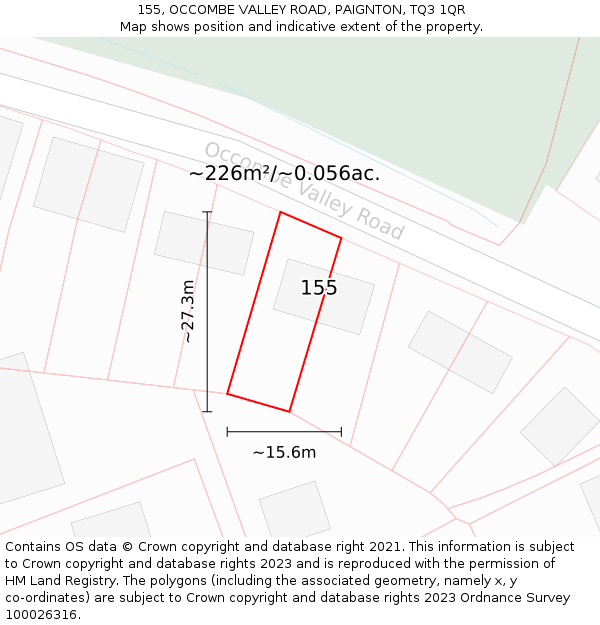 155, OCCOMBE VALLEY ROAD, PAIGNTON, TQ3 1QR: Plot and title map