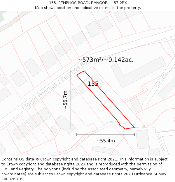 155, PENRHOS ROAD, BANGOR, LL57 2BX: Plot and title map