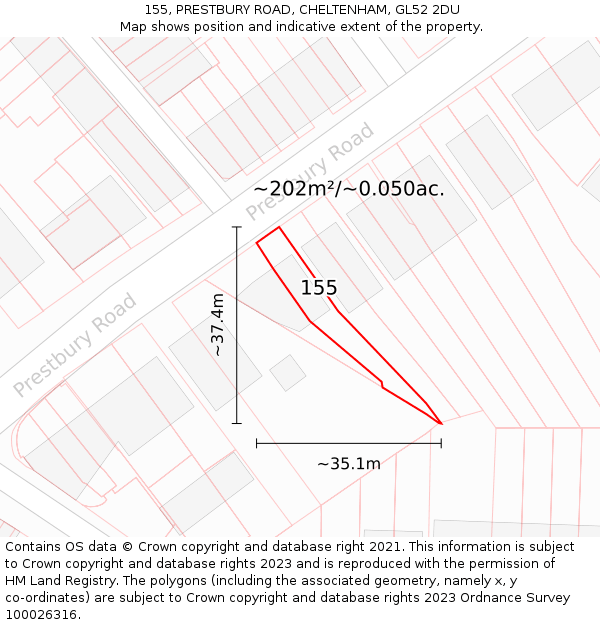 155, PRESTBURY ROAD, CHELTENHAM, GL52 2DU: Plot and title map