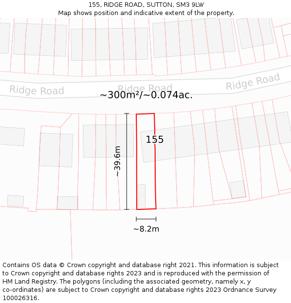 155, RIDGE ROAD, SUTTON, SM3 9LW: Plot and title map