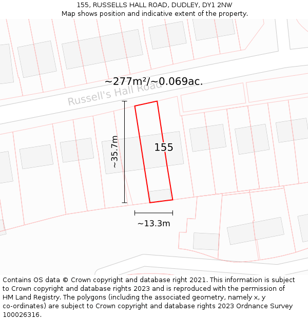 155, RUSSELLS HALL ROAD, DUDLEY, DY1 2NW: Plot and title map