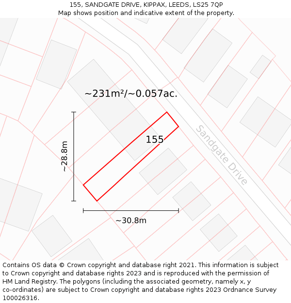 155, SANDGATE DRIVE, KIPPAX, LEEDS, LS25 7QP: Plot and title map