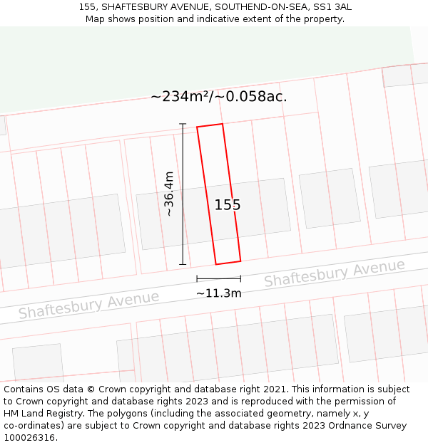 155, SHAFTESBURY AVENUE, SOUTHEND-ON-SEA, SS1 3AL: Plot and title map