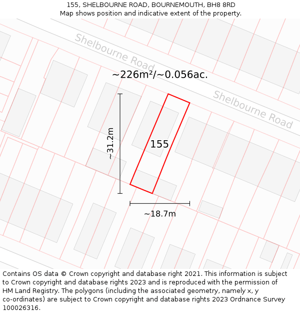 155, SHELBOURNE ROAD, BOURNEMOUTH, BH8 8RD: Plot and title map