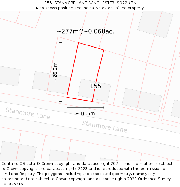 155, STANMORE LANE, WINCHESTER, SO22 4BN: Plot and title map