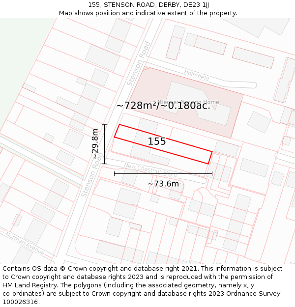 155, STENSON ROAD, DERBY, DE23 1JJ: Plot and title map