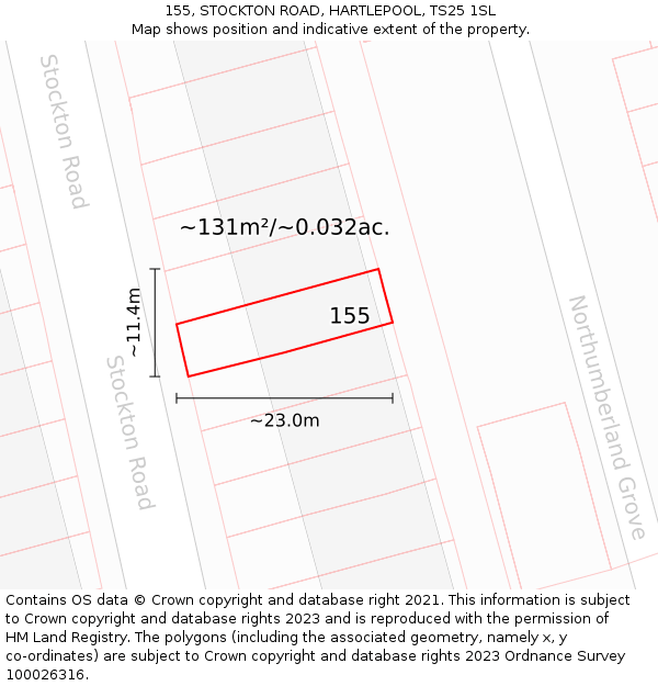 155, STOCKTON ROAD, HARTLEPOOL, TS25 1SL: Plot and title map