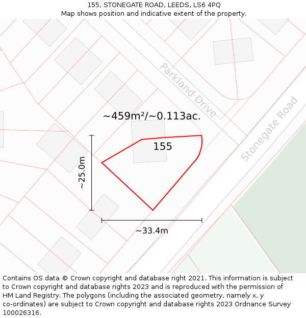 155, STONEGATE ROAD, LEEDS, LS6 4PQ: Plot and title map