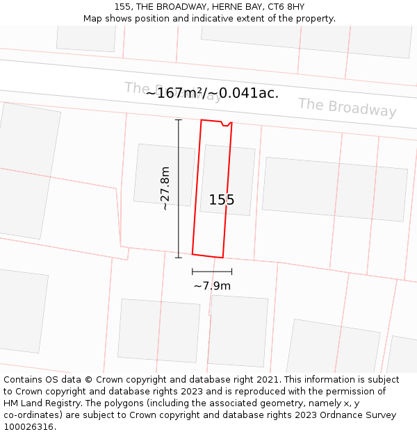 155, THE BROADWAY, HERNE BAY, CT6 8HY: Plot and title map