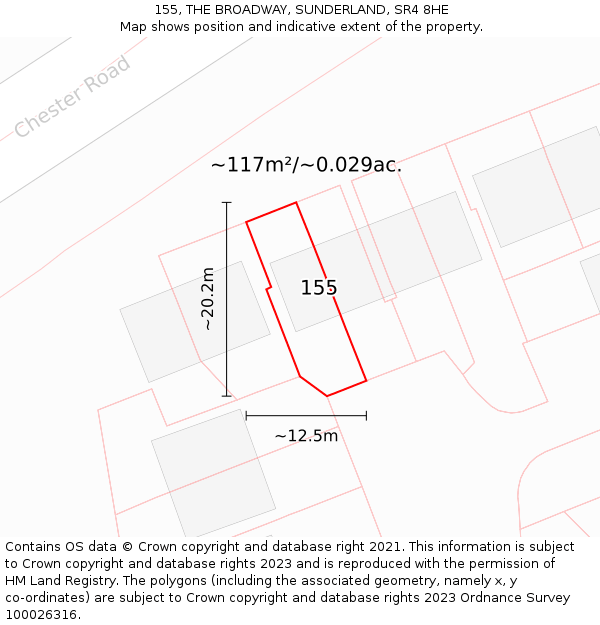 155, THE BROADWAY, SUNDERLAND, SR4 8HE: Plot and title map