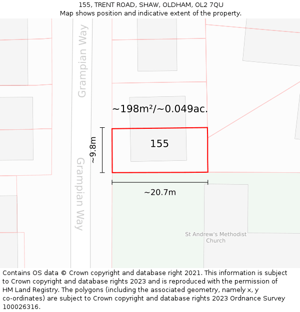 155, TRENT ROAD, SHAW, OLDHAM, OL2 7QU: Plot and title map