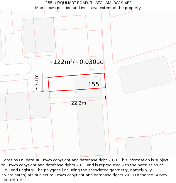 155, URQUHART ROAD, THATCHAM, RG19 4RE: Plot and title map