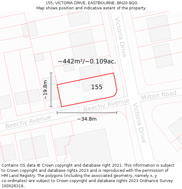 155, VICTORIA DRIVE, EASTBOURNE, BN20 8QG: Plot and title map