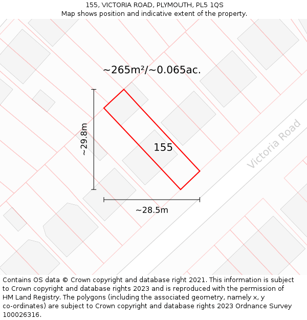 155, VICTORIA ROAD, PLYMOUTH, PL5 1QS: Plot and title map