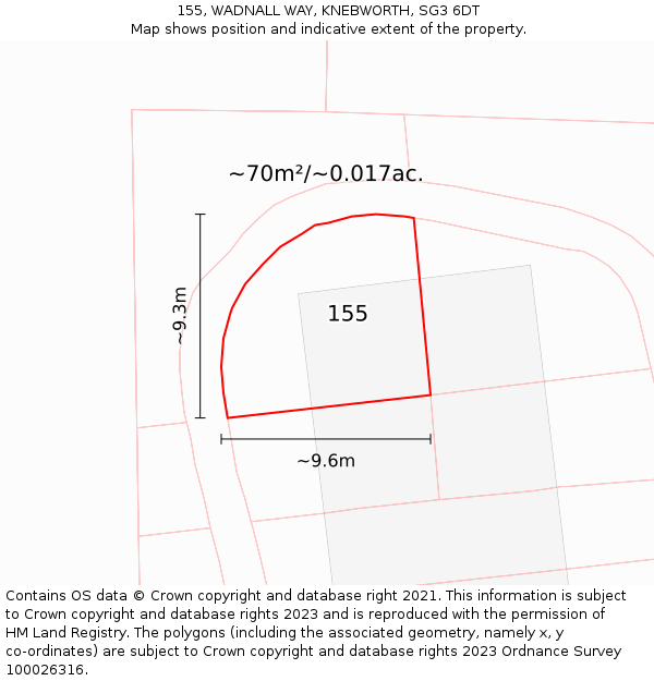 155, WADNALL WAY, KNEBWORTH, SG3 6DT: Plot and title map