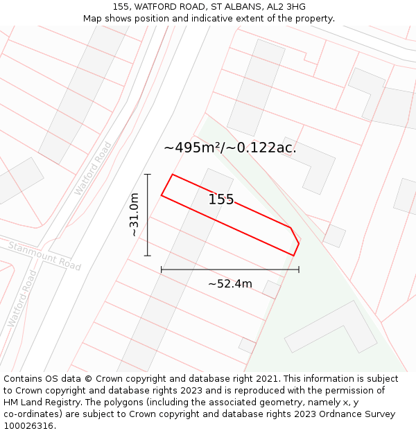 155, WATFORD ROAD, ST ALBANS, AL2 3HG: Plot and title map