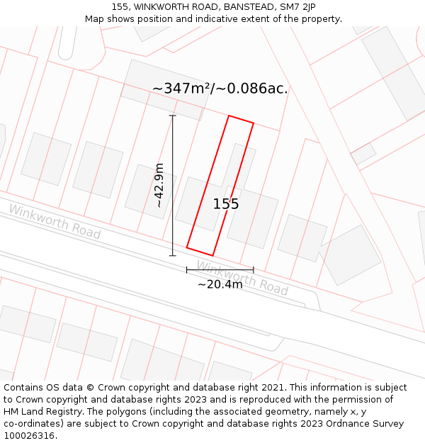 155, WINKWORTH ROAD, BANSTEAD, SM7 2JP: Plot and title map