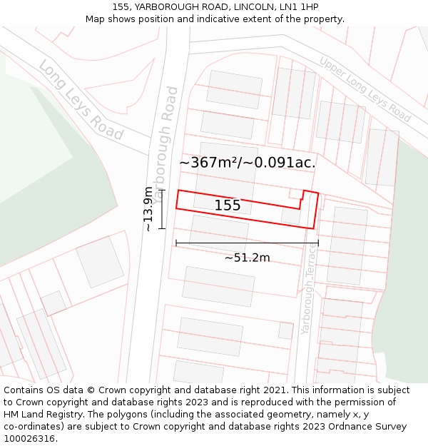 155, YARBOROUGH ROAD, LINCOLN, LN1 1HP: Plot and title map