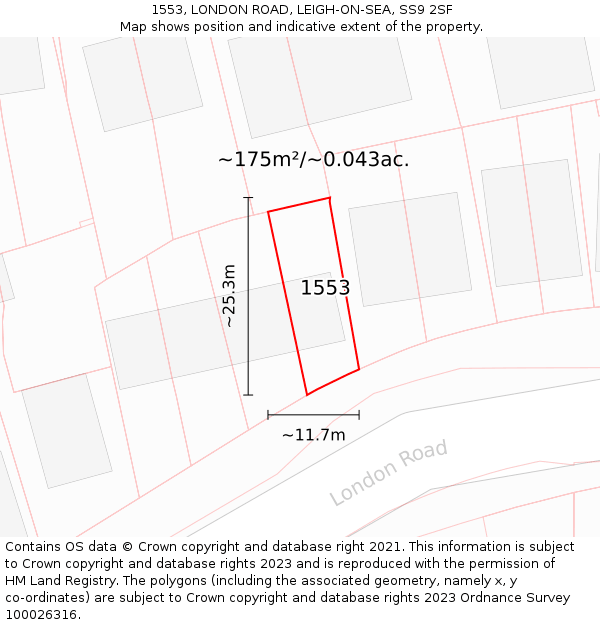 1553, LONDON ROAD, LEIGH-ON-SEA, SS9 2SF: Plot and title map