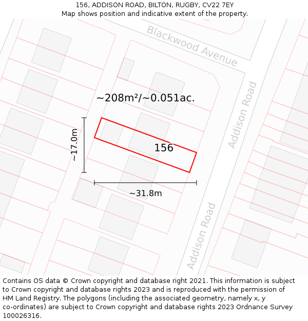156, ADDISON ROAD, BILTON, RUGBY, CV22 7EY: Plot and title map