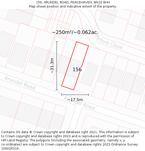 156, ARUNDEL ROAD, PEACEHAVEN, BN10 8HH: Plot and title map