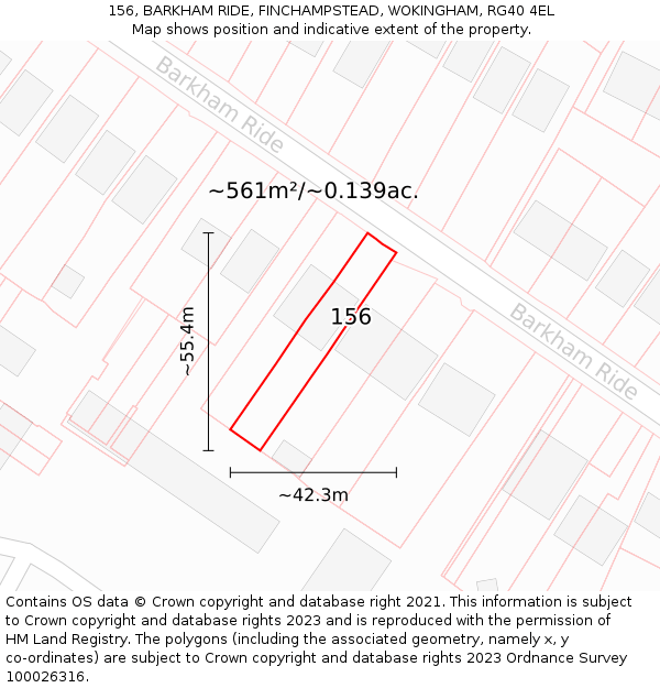 156, BARKHAM RIDE, FINCHAMPSTEAD, WOKINGHAM, RG40 4EL: Plot and title map