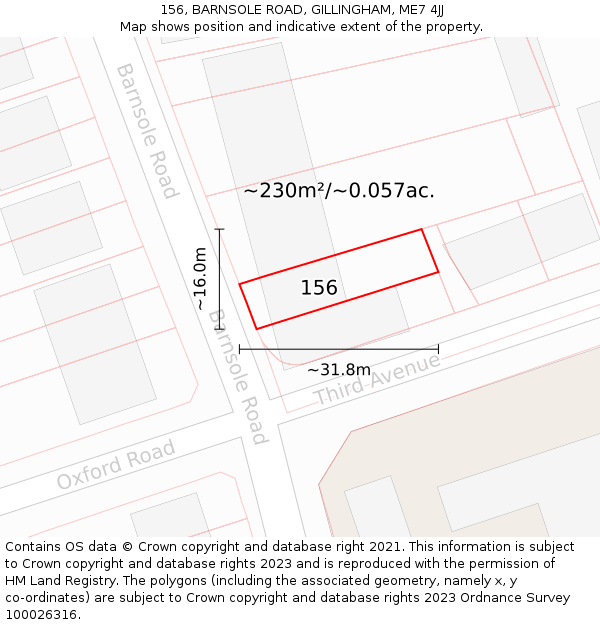 156, BARNSOLE ROAD, GILLINGHAM, ME7 4JJ: Plot and title map