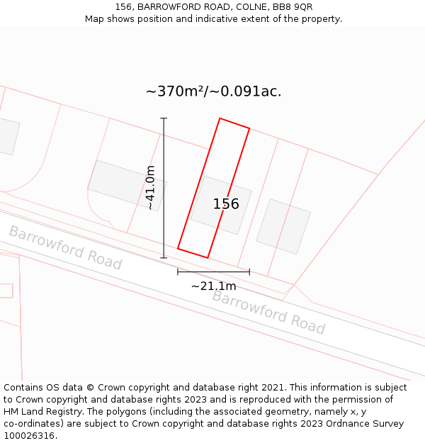 156, BARROWFORD ROAD, COLNE, BB8 9QR: Plot and title map