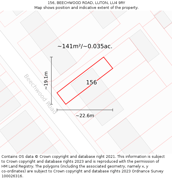 156, BEECHWOOD ROAD, LUTON, LU4 9RY: Plot and title map