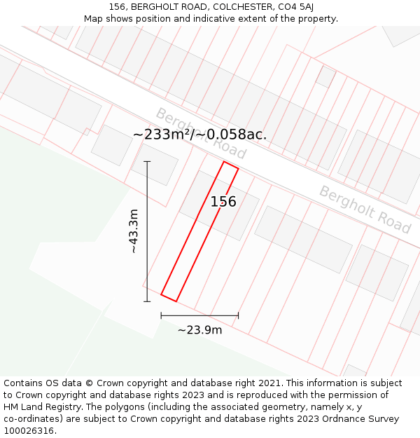 156, BERGHOLT ROAD, COLCHESTER, CO4 5AJ: Plot and title map