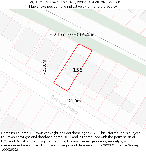 156, BIRCHES ROAD, CODSALL, WOLVERHAMPTON, WV8 2JP: Plot and title map