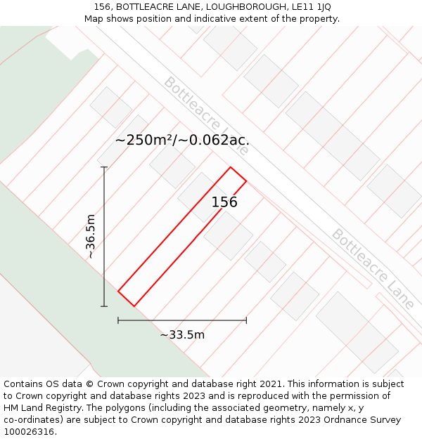 156, BOTTLEACRE LANE, LOUGHBOROUGH, LE11 1JQ: Plot and title map