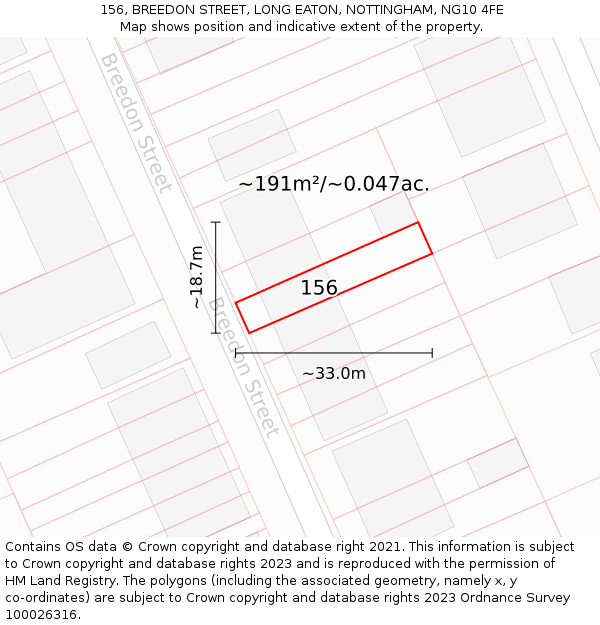 156, BREEDON STREET, LONG EATON, NOTTINGHAM, NG10 4FE: Plot and title map