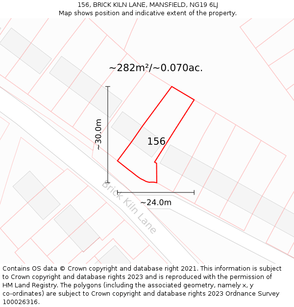 156, BRICK KILN LANE, MANSFIELD, NG19 6LJ: Plot and title map