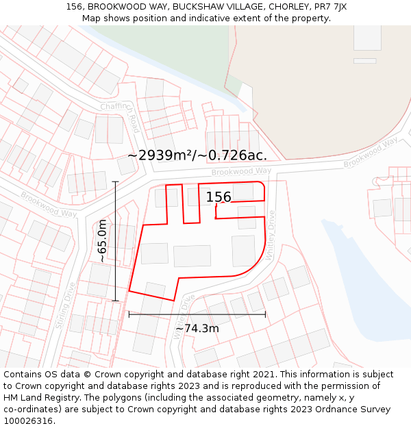 156, BROOKWOOD WAY, BUCKSHAW VILLAGE, CHORLEY, PR7 7JX: Plot and title map