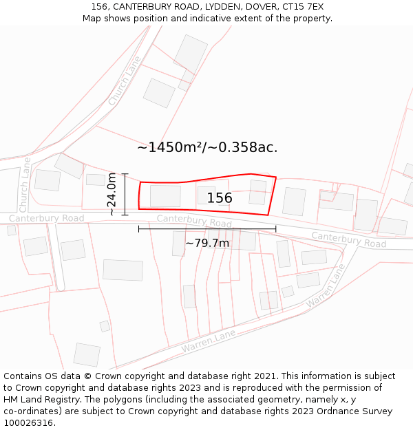 156, CANTERBURY ROAD, LYDDEN, DOVER, CT15 7EX: Plot and title map