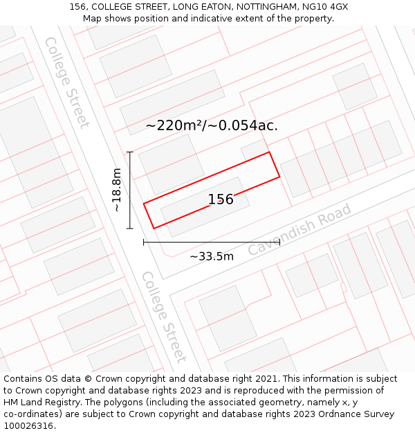 156, COLLEGE STREET, LONG EATON, NOTTINGHAM, NG10 4GX: Plot and title map