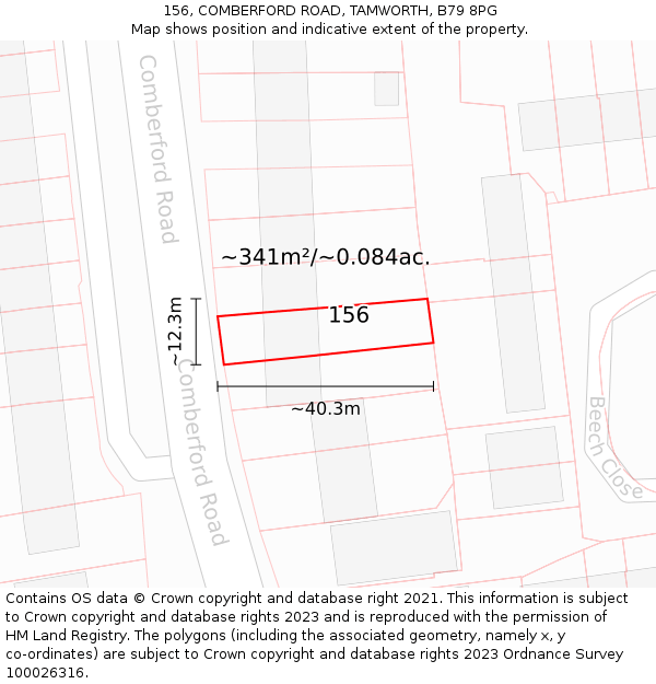 156, COMBERFORD ROAD, TAMWORTH, B79 8PG: Plot and title map