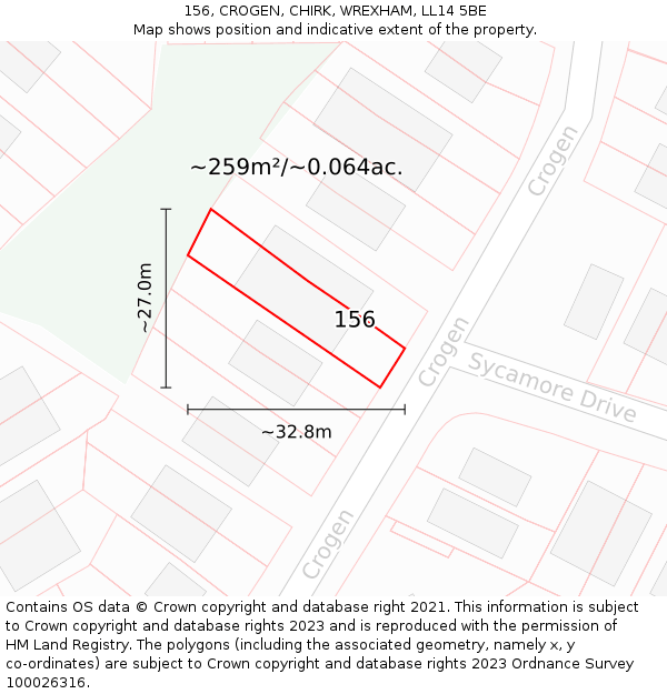 156, CROGEN, CHIRK, WREXHAM, LL14 5BE: Plot and title map