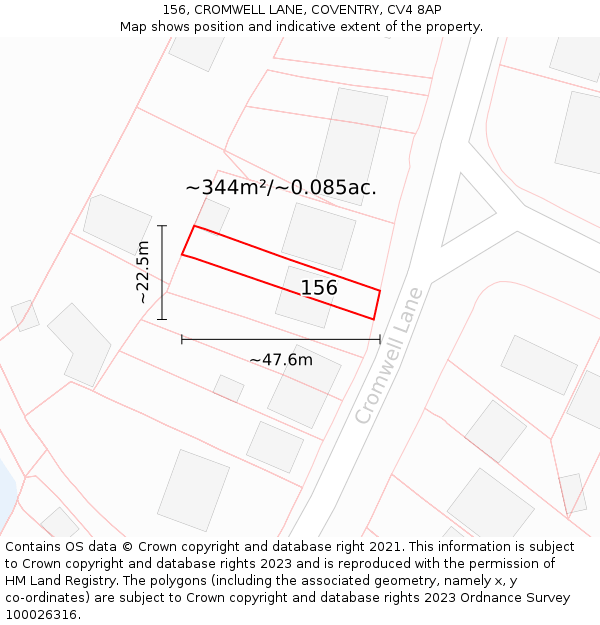 156, CROMWELL LANE, COVENTRY, CV4 8AP: Plot and title map