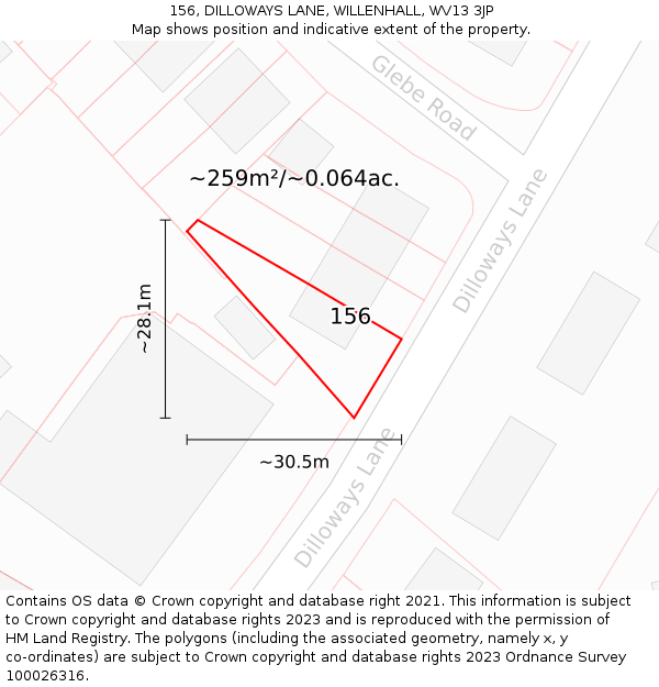 156, DILLOWAYS LANE, WILLENHALL, WV13 3JP: Plot and title map