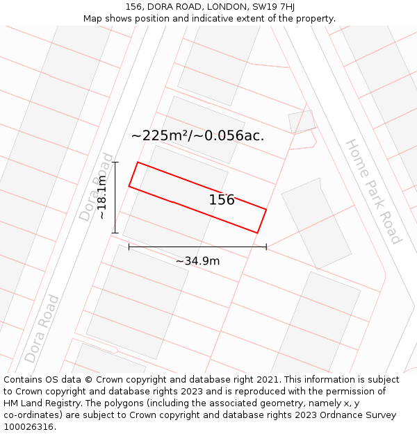 156, DORA ROAD, LONDON, SW19 7HJ: Plot and title map