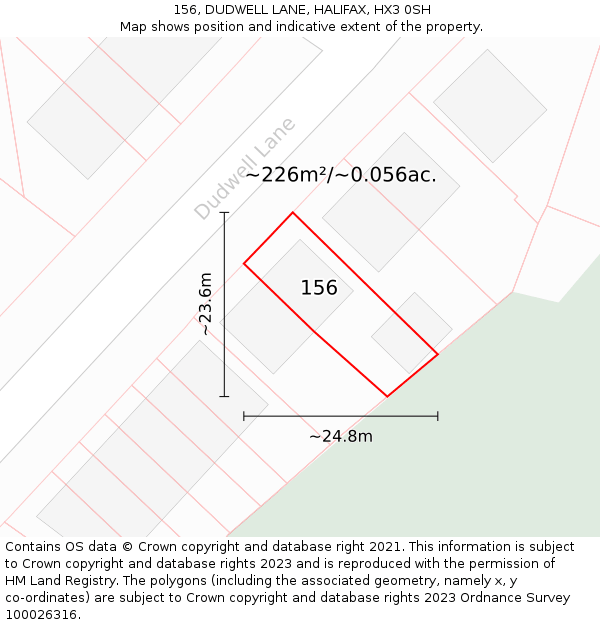 156, DUDWELL LANE, HALIFAX, HX3 0SH: Plot and title map