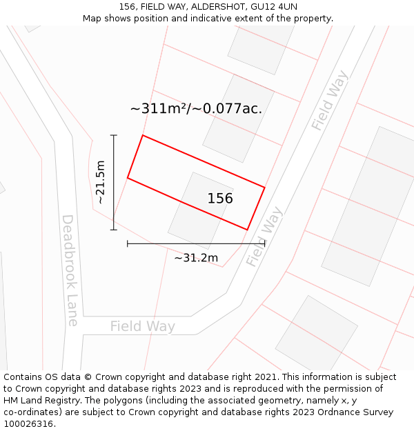 156, FIELD WAY, ALDERSHOT, GU12 4UN: Plot and title map