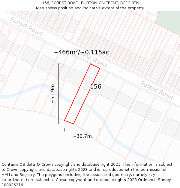 156, FOREST ROAD, BURTON-ON-TRENT, DE13 9TN: Plot and title map