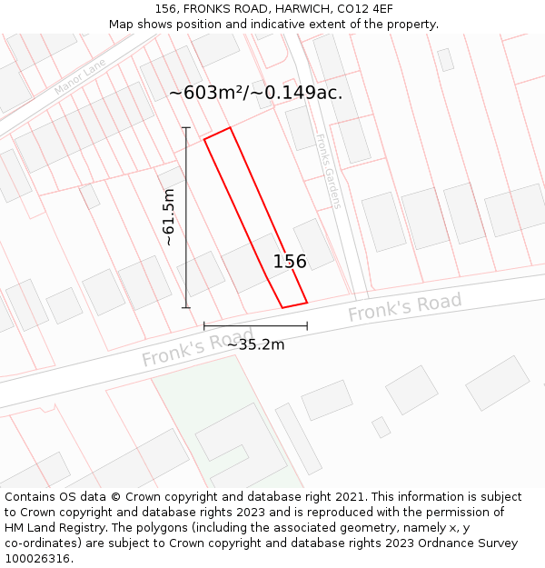 156, FRONKS ROAD, HARWICH, CO12 4EF: Plot and title map